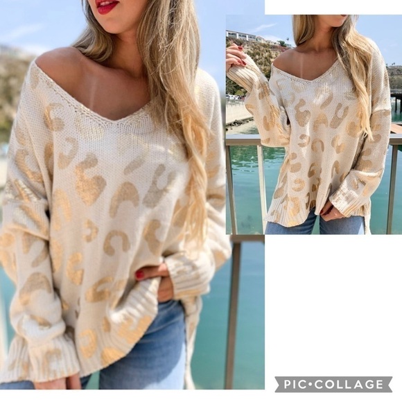 Cream & Gold Leopard Sweater - Picture 3 of 4